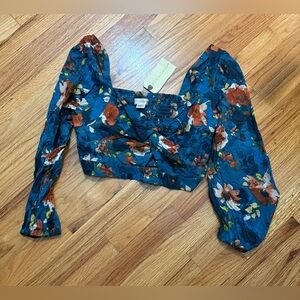 NWT Floral Blue and Orange Crop Top